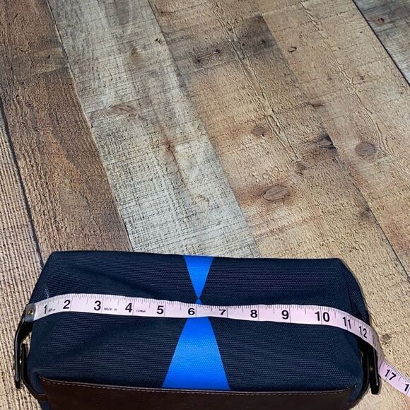 Fossil Men's Leather Framed Toiletry Travel Bag  Dark Brown Navy Blue - Picture 6 of 12